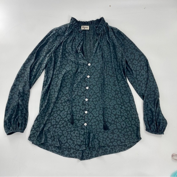 Show Me Your MuMu Alicia Tunic Satin Black Grey Cheetah Print Boho Button Up Top - Picture 2 of 8